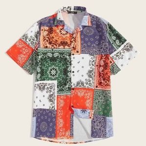NEW Multicolored bandana patchwork collar shirt